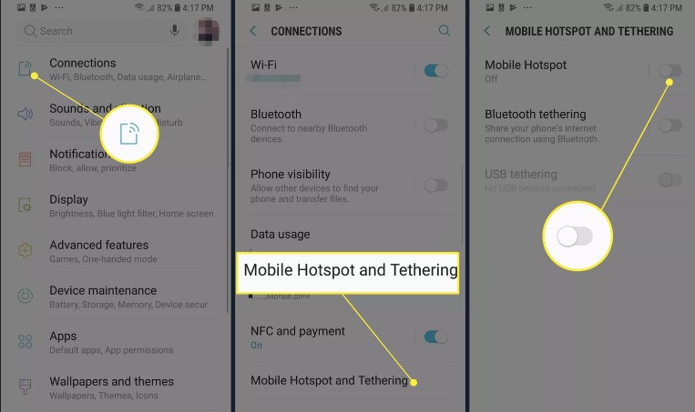 Abilita hotspot Wi-Fi