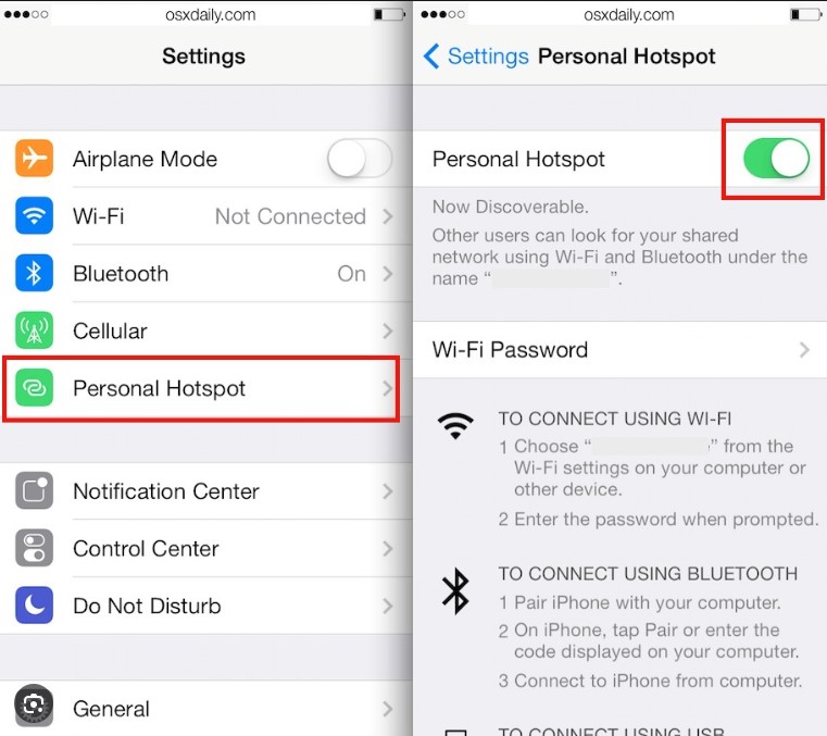 Abilita hotspot Wi-Fi